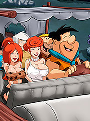 It's tight back here, but you can sit on my lap - The Flintstoons Making out at the Drive-in by welcomix (tufos)