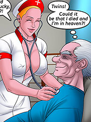 Blonde and hot, they leave the old man tempted to take the magic pill again - Old Geezers of the Park - Nurse twins by welcomix (tufos)